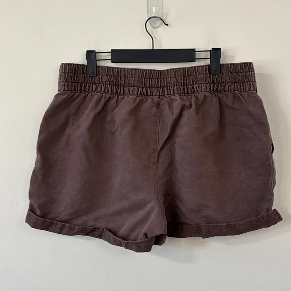 Aerie Twill V Waist Linen Blend Brown Shorts Size Large - Picture 5 of 8